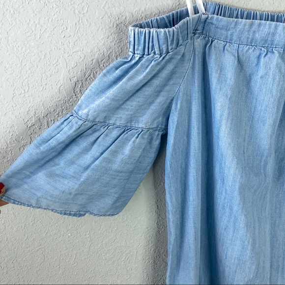 Madewell Azalea Denim Chambray Off Shoulder Casual Dress Size XXS Blue Short - Picture 4 of 9